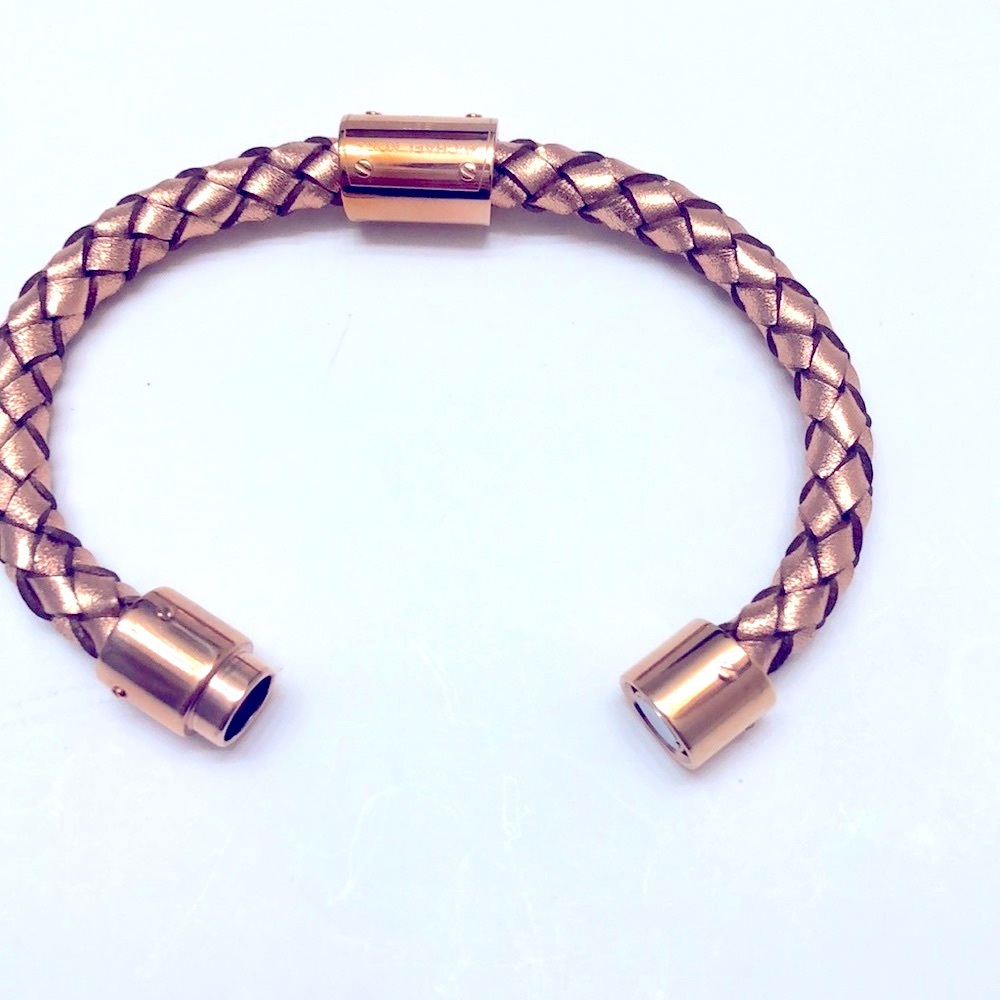 NWT MICHAEL Michael Kors Braided Leather Strap Rose Gold Tone Bracelet - Picture 4 of 9